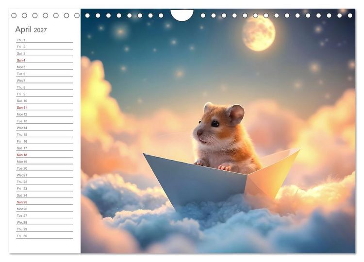 Produktbild: Hamster's Bedtime Calendar - Twelve magical dream worlds (Wall Calendar 2027 DIN A4 landscape), CALVENDO 12 Month Wall Calendar
