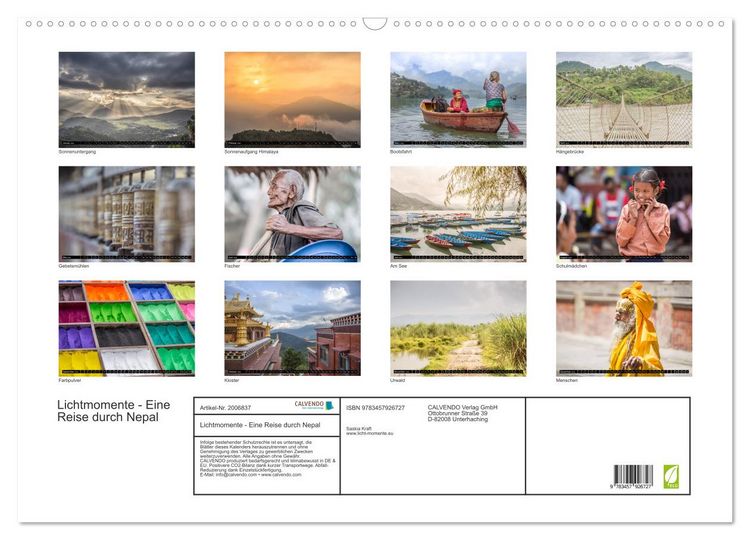 Produktbild: Lichtmomente - Eine Reise durch Nepal (Wandkalender 2026 DIN A2 quer), CALVENDO Monatskalender