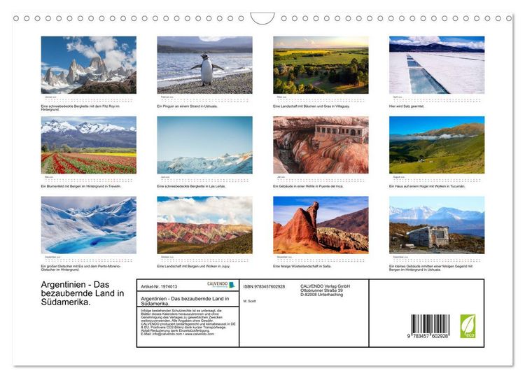 Produktbild: Argentinien - Das bezaubernde Land in S&uuml;damerika. (Wandkalender 2026 DIN A3 quer), CALVENDO Monatskalender