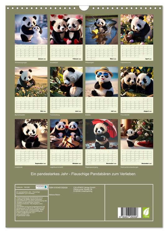 Produktbild: Ein pandastarkes Jahr - Flauschige Pandab&auml;ren zum Verlieben (Wandkalender 2026 DIN A3 hoch), CALVENDO Monatskalender