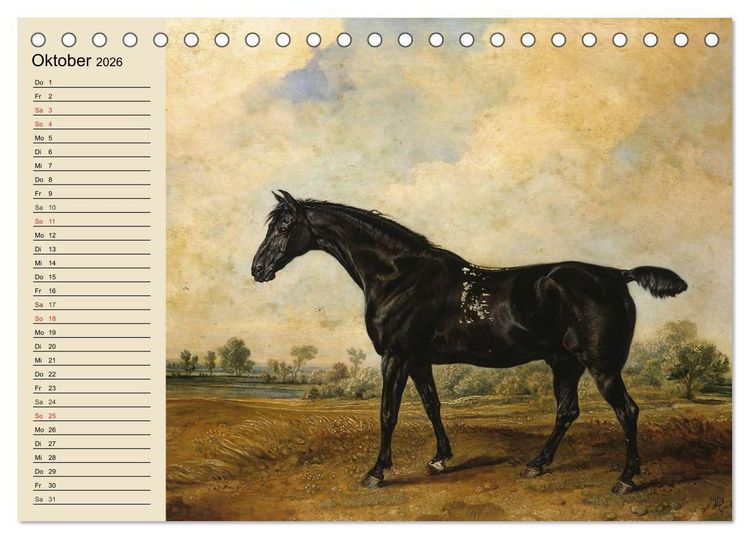 Produktbild: Pferde-&Ouml;lgem&auml;lde. Die Kunst der alten Meister (Tischkalender 2026 DIN A5 quer), CALVENDO Monatskalender