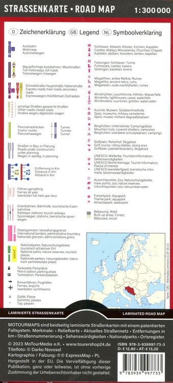 Produktbild: MoTourMaps Adriaküste Slowenien . Kroatien . Montenegro Auto- und Motorradkarte 1:300.000