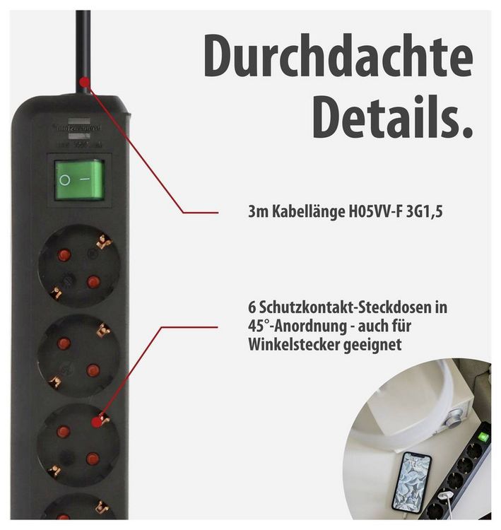Produktbild: Brennenstuhl 1159500400 Steckdosenleiste mit Schalter 6fach Schwarz Schutzkontakt 1 St.