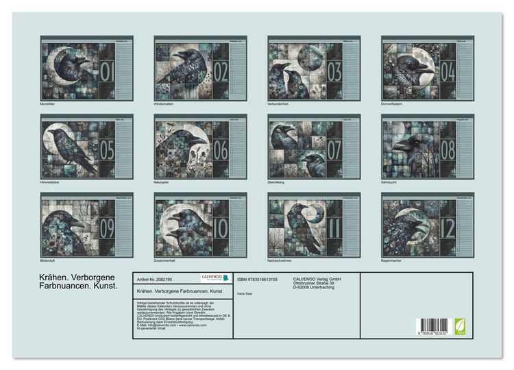 Produktbild: Kr&auml;hen. Verborgene Farbnuancen. Kunst. (Wandkalender 2026 DIN A2 quer), CALVENDO Monatskalender