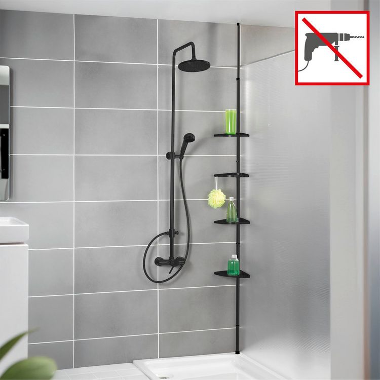 Produktbild: Duschecke Mod. Compact, schwarz, Aluminium, 26x78-275x19,5 cm, 4 Ablagen, 8 Haken, teleskopisch