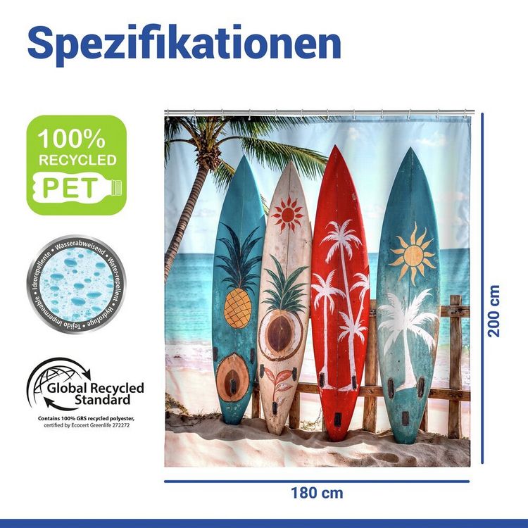 Produktbild: Duschvorhang Mod. Louros, 180 x 200 cm, 100 % Polyester aus recyceltem PET