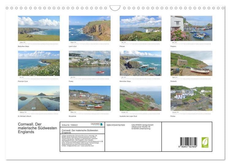 Produktbild: Cornwall. Der malerische S&uuml;dwesten Englands (Wandkalender 2026 DIN A3 quer), CALVENDO Monatskalender