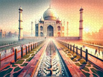 Produktbild: CALVENDO Puzzle Taj Mahal - Monument der ewigen Liebe (Neues Weltwunder) in Indien | 1000 Teile Lege-Gr&ouml;&szlig;e 64x48cm Foto-Puzzle f&uuml;r gl&uuml;ckliche Stunden