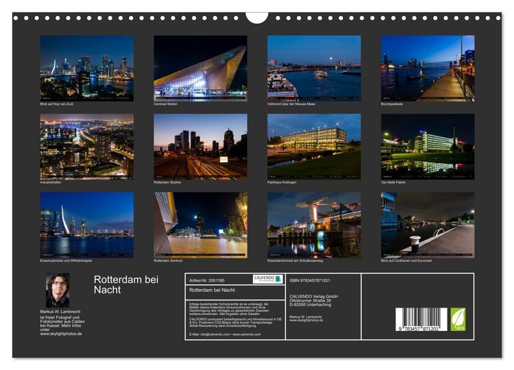 Produktbild: Rotterdam bei Nacht (Wandkalender 2026 DIN A3 quer), CALVENDO Monatskalender