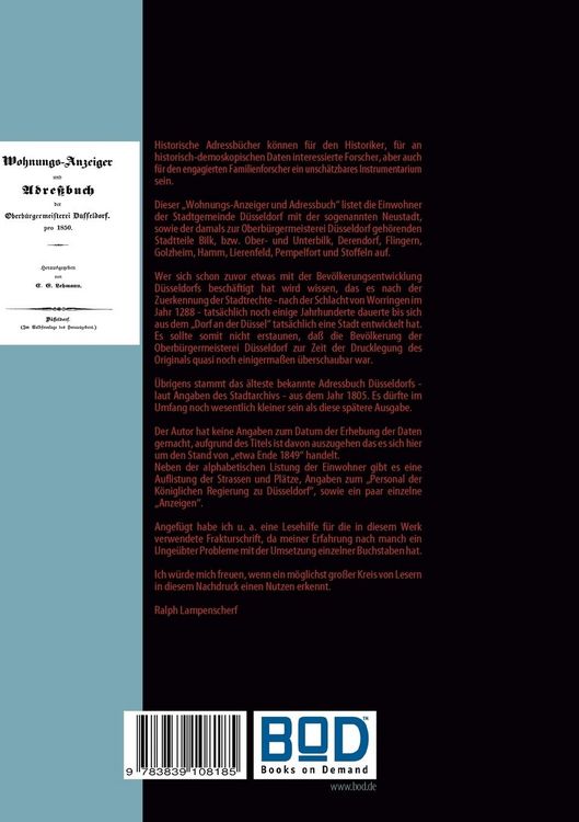 Produktbild: Wohnungs-Anzeiger und Adre&szlig;buch der Oberb&uuml;rgermeisterei D&uuml;sseldorf pro 1850