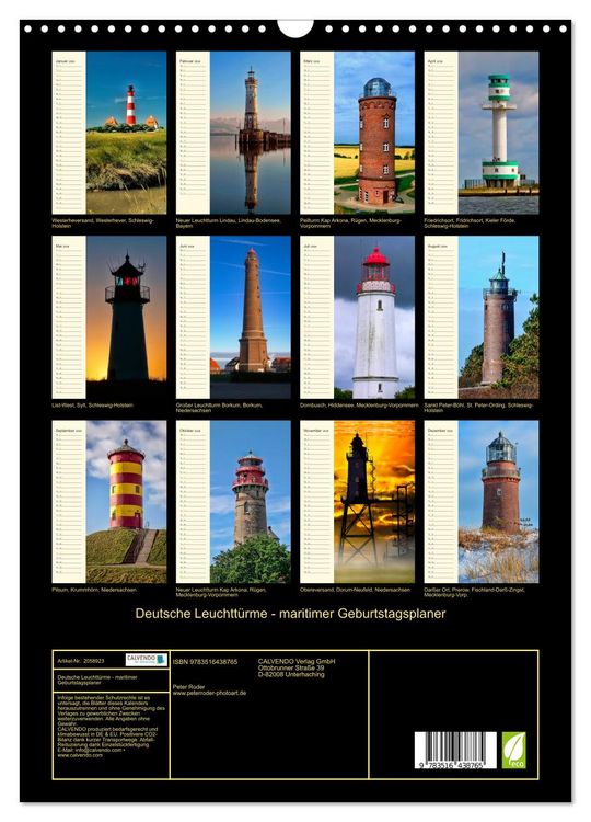 Produktbild: Deutsche Leuchtt&uuml;rme - maritimer Geburtstagsplaner (Wandkalender 2026 DIN A3 hoch), CALVENDO Monatskalender
