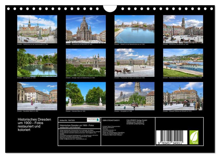 Produktbild: Historisches Dresden um 1900 - Fotos restauriert und koloriert (Wandkalender 2026 DIN A4 quer), CALVENDO Monatskalender