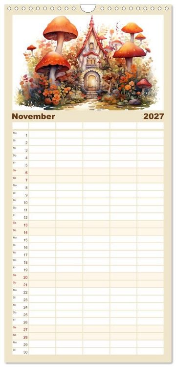 Produktbild: Familienplaner 2027 - M&auml;rchenhafte Feenh&auml;uschen mit 5 Spalten (Wandkalender, 21 x 45 cm) CALVENDO