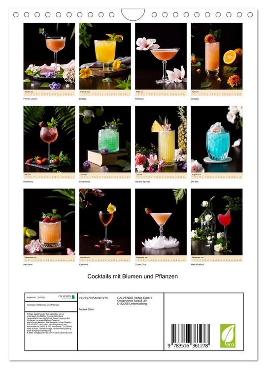 Produktbild: Cocktails mit Blumen und Pflanzen (Wandkalender 2026 DIN A4 hoch), CALVENDO Monatskalender