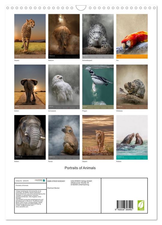 Produktbild: Portraits of Animals (Wandkalender 2026 DIN A3 hoch), CALVENDO Monatskalender