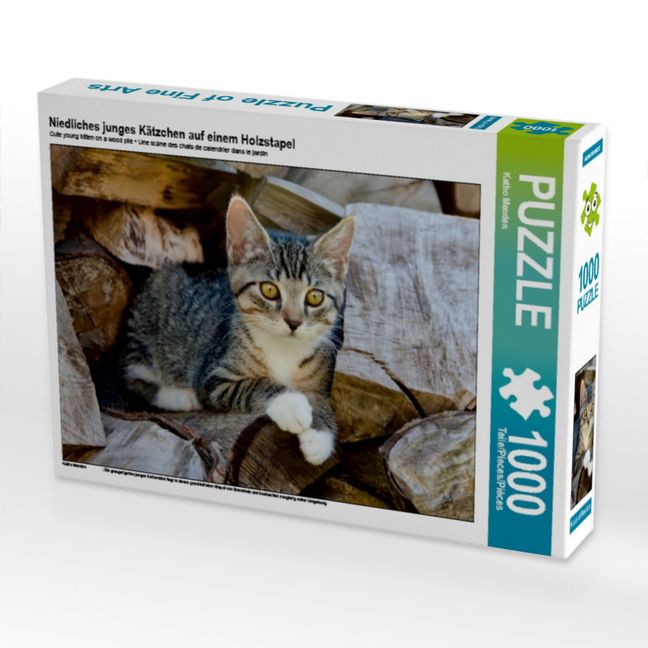 Produktbild: CALVENDO Puzzle Niedliches junges K&auml;tzchen auf einem Holzstapel 1000 Teile Puzzle quer | 1000 Teile Lege-Gr&ouml;&szlig;e 64 &times; 48 cm Foto-Puzzle f&uuml;r gl&uuml;ckliche Stunden