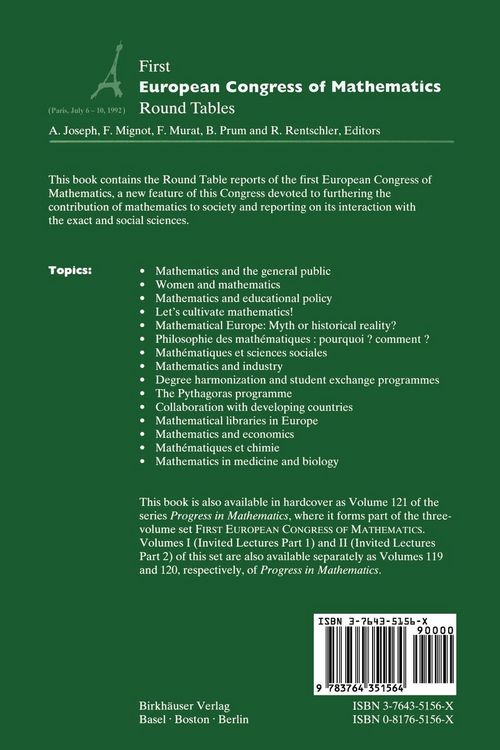 Produktbild: First European Congress of Mathematics