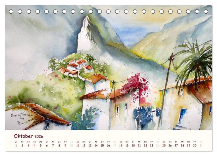 Produktbild: Lanzarote und Teneriffa - Aquarelle (Tischkalender 2026 DIN A5 quer), CALVENDO Monatskalender
