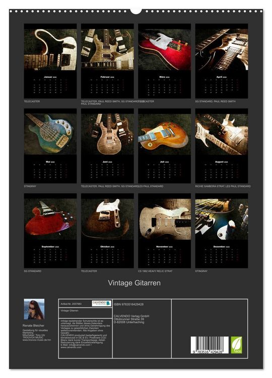 Produktbild: Vintage Gitarren (hochwertiger Premium Wandkalender 2026 DIN A2 hoch), Kunstdruck in Hochglanz