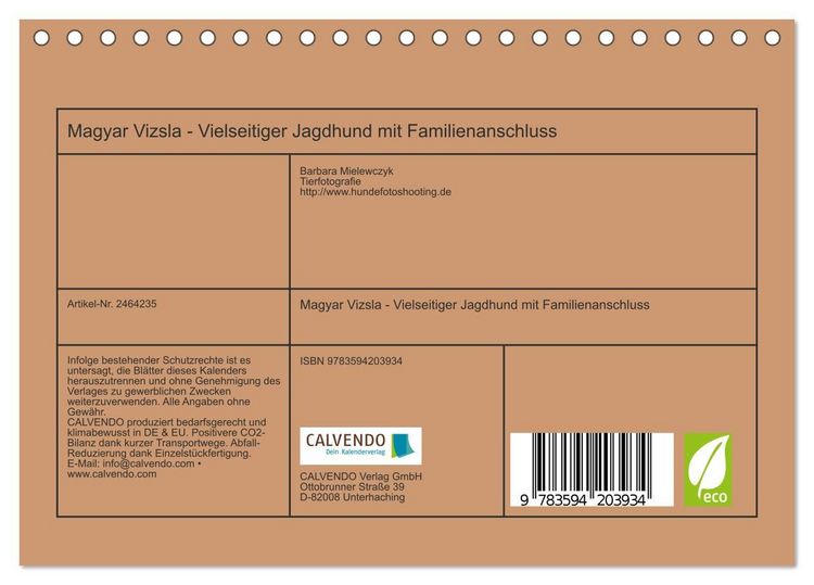 Produktbild: Magyar Vizsla - Vielseitiger Jagdhund mit Familienanschluss (Tischkalender 2027 DIN A5 quer), CALVENDO Monatskalender