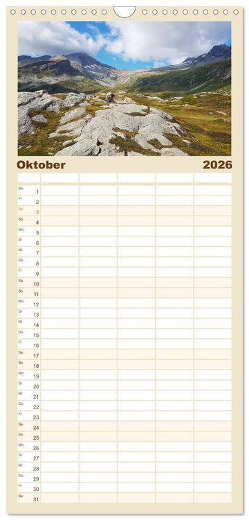 Produktbild: Familienplaner 2026 - Alpen Blick mit 5 Spalten (Wandkalender, 21 x 45 cm) CALVENDO