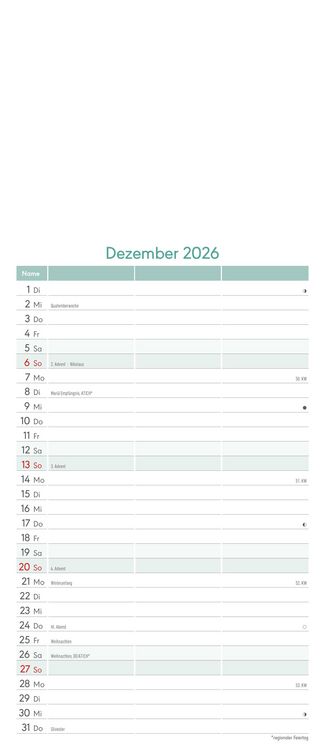 Produktbild: Kreativ-Kalender Planer für 2 2026 - 3 Spalten - 19,5x45 cm - Foto, Malen, Basteln - datiert - Kreativkalender - Foto-Kalender - Alpha Edition