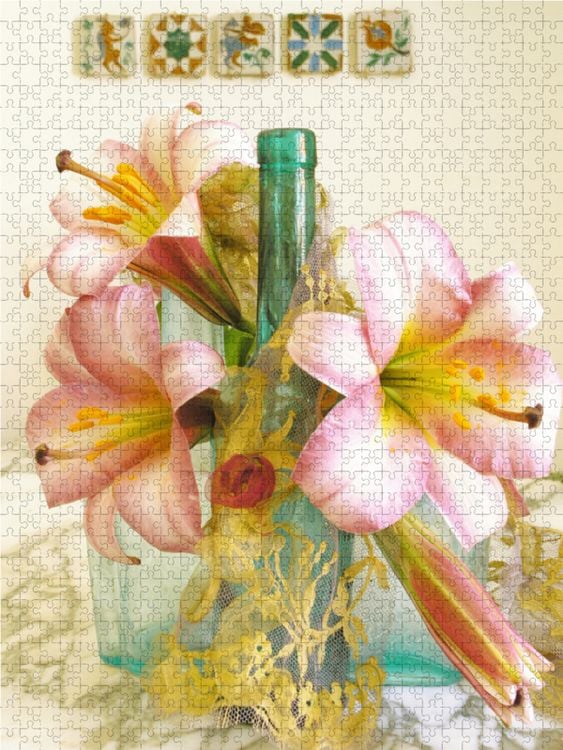 Produktbild: CALVENDO Puzzle Lilien-Stillleben auf einem Marmortisch | 2000 Teile Lege-Gr&ouml;&szlig;e 90x67cm Foto-Puzzle f&uuml;r gl&uuml;ckliche Stunden