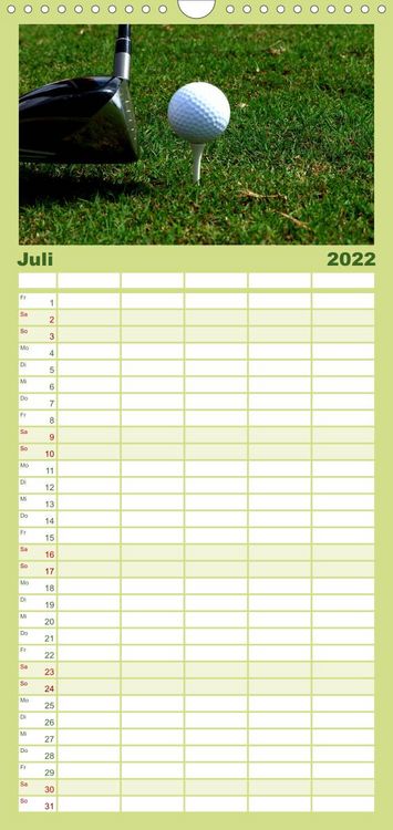 Produktbild: Familienplaner Passion Golf (Wandkalender 2022 , 21 cm x 45 cm, hoch)