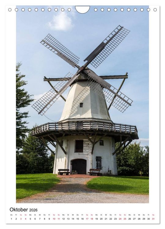 Produktbild: Historische Windm&uuml;hlen in Minden-L&uuml;bbecke (Wandkalender 2026 DIN A4 hoch), CALVENDO Monatskalender