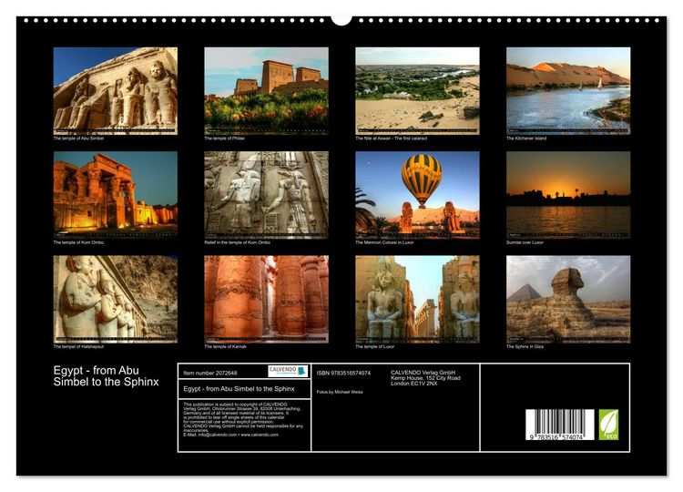 Produktbild: Egypt - from Abu Simbel to the Sphinx (High Quality Premium Wall Calendar 2026 DIN A2 landscape),CALVENDO 12 Month Wall Calendar