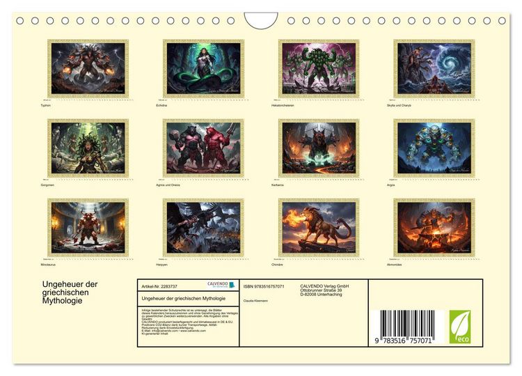 Produktbild: Ungeheuer der griechischen Mythologie (Wandkalender 2027 DIN A4 quer), CALVENDO Monatskalender
