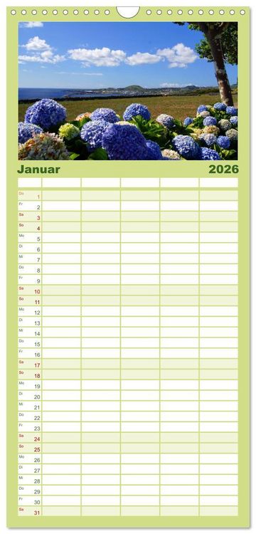 Produktbild: Familienplaner 2026 - Azoren - Ein Naturerlebnis mit 5 Spalten (Wandkalender, 21 x 45 cm) CALVENDO