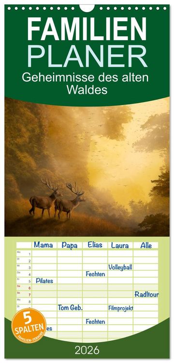Produktbild: Familienplaner 2026 - Geheimnisse des alten Waldes mit 5 Spalten (Wandkalender, 21 x 45 cm) CALVENDO