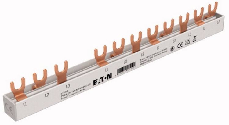 Produktbild: Eaton EP-501070 EVGK Gabelverschienung, 3-phasig, L1 - L2 - L3 - X + L1 - L2 - L3 Phasenschiene 63 A 1 St.