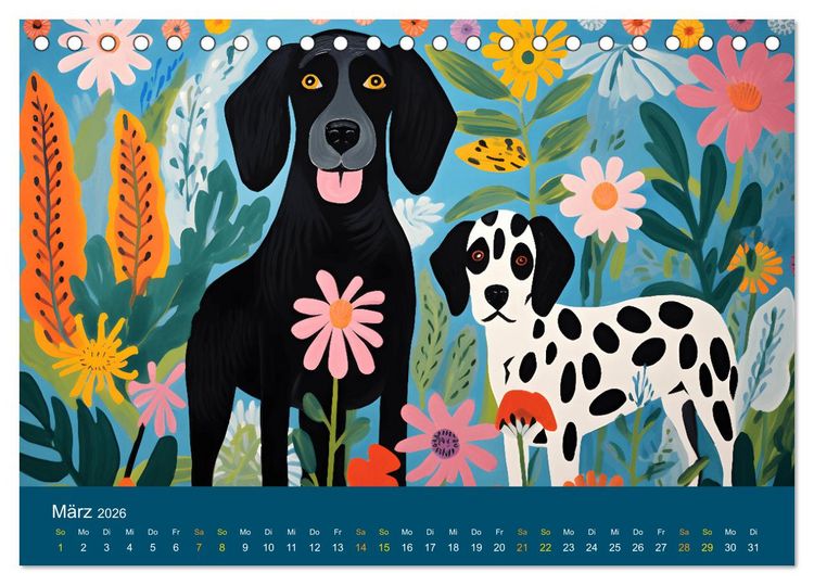 Produktbild: Hunde Kunstwerke - Hunde im Stil des Fauvismus k&uuml;nstlerisch gestaltet (Tischkalender 2026 DIN A5 quer), CALVENDO Monatskalender