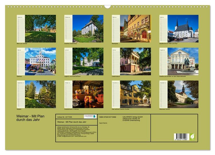 Produktbild: Weimar - Mit Plan durch das Jahr (Wandkalender 2026 DIN A2 quer), CALVENDO Monatskalender