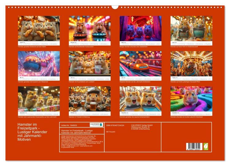 Produktbild: Hamster im Freizeitpark - Lustiger Kalender mit Jahrmarkt-Motiven (Wandkalender 2026 DIN A2 quer), CALVENDO Monatskalender