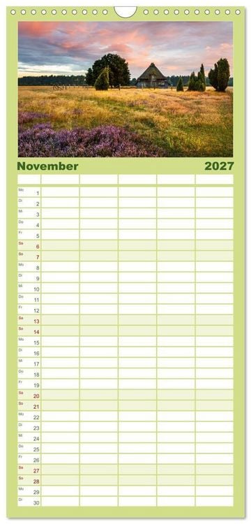 Produktbild: Familienplaner 2027 - Romantische Heidebl&uuml;te mit 5 Spalten (Wandkalender, 21 x 45 cm) CALVENDO