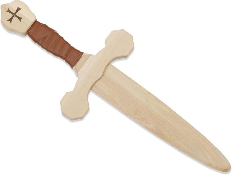 Produktbild: BestSaller 1014 - Templer-Dolch, Birke, 40cm, Holz-Dolch, Griff mit brauner Kunstlederwickelung