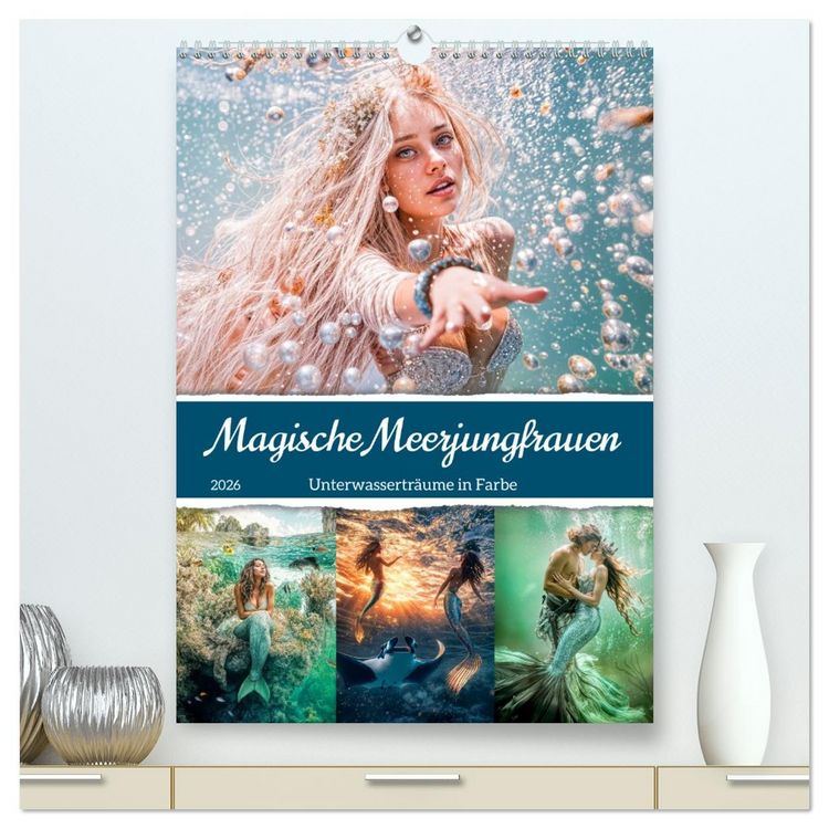 Produktbild: Magische Meerjungfrauen - Unterwassertr&auml;ume in Farbe (hochwertiger Premium Wandkalender 2026 DIN A2 hoch), Kunstdruck in Hochglanz