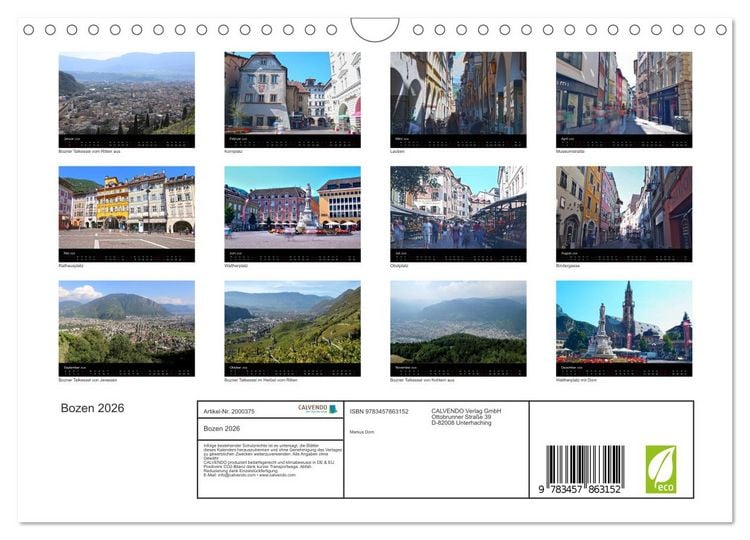 Produktbild: Bozen 2026 (Wandkalender 2026 DIN A4 quer), CALVENDO Monatskalender