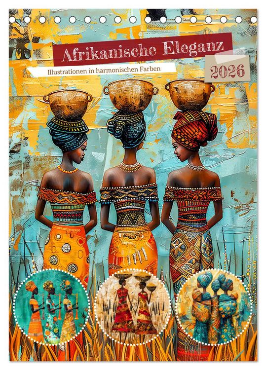 Produktbild: Afrikanische Eleganz - Illustrationen in harmonischen Farben (Tischkalender 2026 DIN A5 hoch), CALVENDO Monatskalender