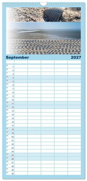 Produktbild: Familienplaner 2027 - K&uuml;stenstreifen an der Nordsee mit 5 Spalten (Wandkalender, 21 x 45 cm) CALVENDO