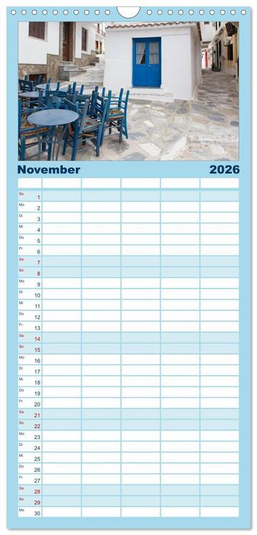 Produktbild: Familienplaner 2026 - Al&oacute;nnisos, Ski&aacute;thos, Sk&oacute;pelos mit 5 Spalten (Wandkalender, 21 x 45 cm) CALVENDO