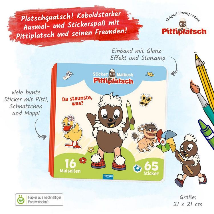 Produktbild: Tr&ouml;tsch Unser Sandm&auml;nnchen Malbuch Stickermalbuch Pittiplatsch