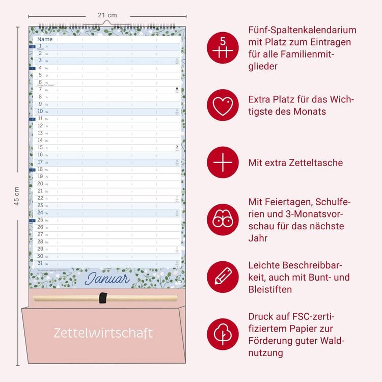 Produktbild: Deko-Familienplaner mit Tasche Flower Time 2027