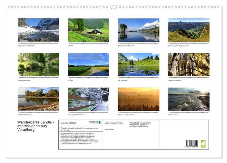Produktbild: Wanderbares L&auml;ndle - Impressionen aus Vorarlberg (Wandkalender 2026 DIN A2 quer), CALVENDO Monatskalender