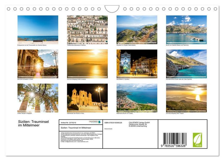 Produktbild: Sizilien: Trauminsel im Mittelmeer (Wandkalender 2026 DIN A4 quer), CALVENDO Monatskalender