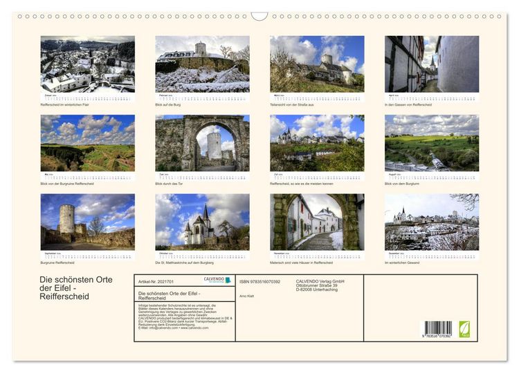 Produktbild: Die sch&ouml;nsten Orte der Eifel - Reifferscheid (Wandkalender 2026 DIN A2 quer), CALVENDO Monatskalender
