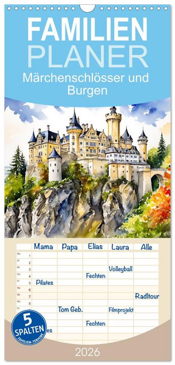 Produktbild: Familienplaner 2026 - M&auml;rchenschl&ouml;sser und Burgen mit 5 Spalten (Wandkalender, 21 x 45 cm) CALVENDO